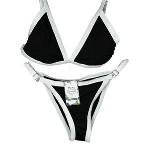 Swimall bikini set- MEDIUM- Top and bottom black and white ribbed. Brand‎ New.
